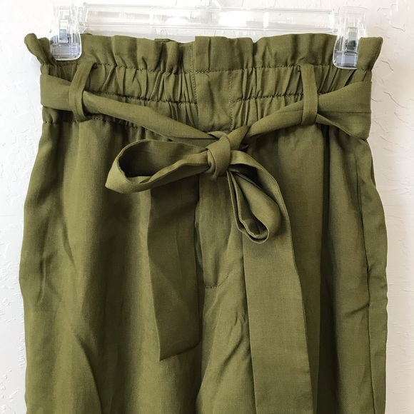 J. Crew Pants & Jumpsuits J Crew Paper Bag Olive Green Pants Wide Leg Lyocell Linen Poshmark